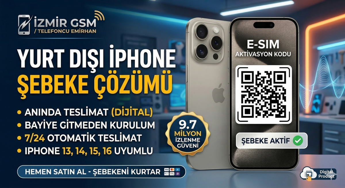 📲 iPhone Yurt Dışı Şebeke Çözümü (E-SIM) - Bayiye Gitmeden Anında! ( İPHONE 13 ve ÜZERİ)